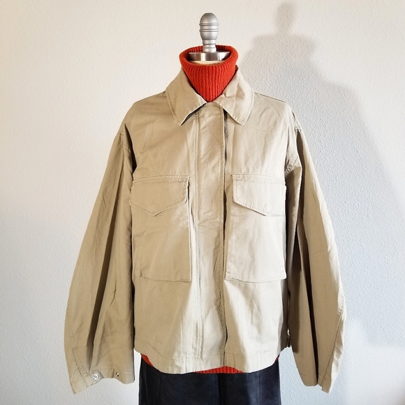 H&M Tan Oversized Minimalist Military Jacket Size Medium - Picture 2 of 13